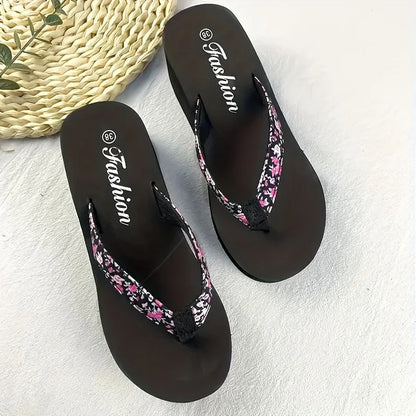 1pc Women's Flower Pattern Fashion Flip Flops Non-slip Lightweight Beach Platform Slippers Women's Footwear Breathable Open Toe