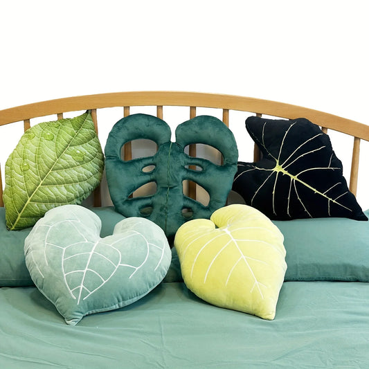 5 Style Leaf Plush 3D Leaft Pillow 3D Accent Monstera Deliciosa Deep Forest Throw Pillow For Couch Sofa Living Room Home Decor