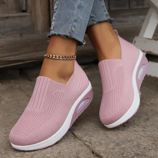 2024 Women Walking Shoes Air Cushion Non Slip Orthopedic Shoes Ladies Platform Mules Breathable Wedge Female Sneakers