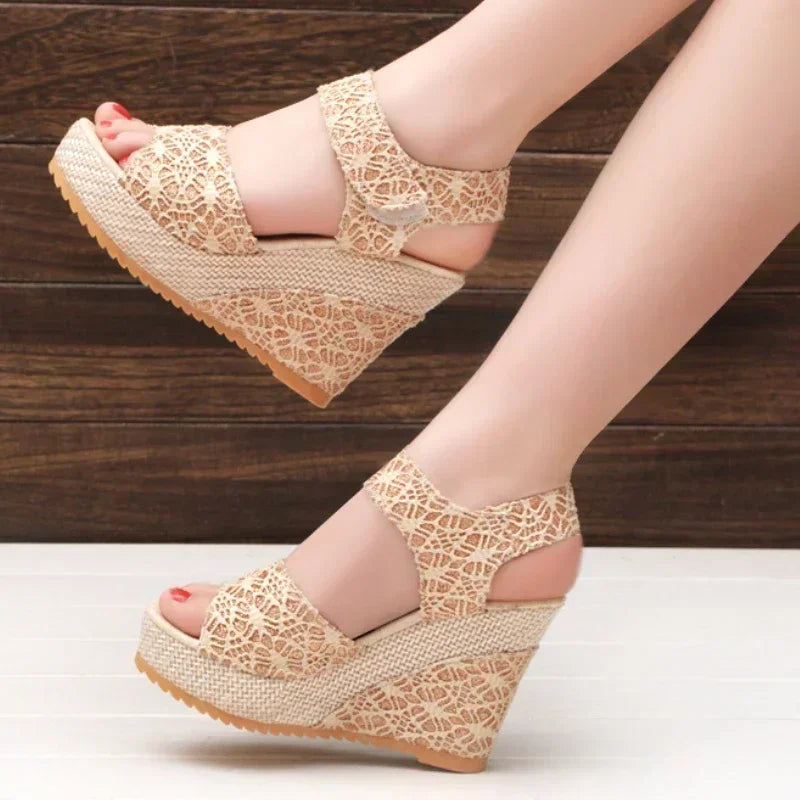 Women's Wedges Sandals 2024 Summer New Fashion Mesh Peep Toe Platform High Heel Women Sandals Sexy Party Dress Women Sandalias