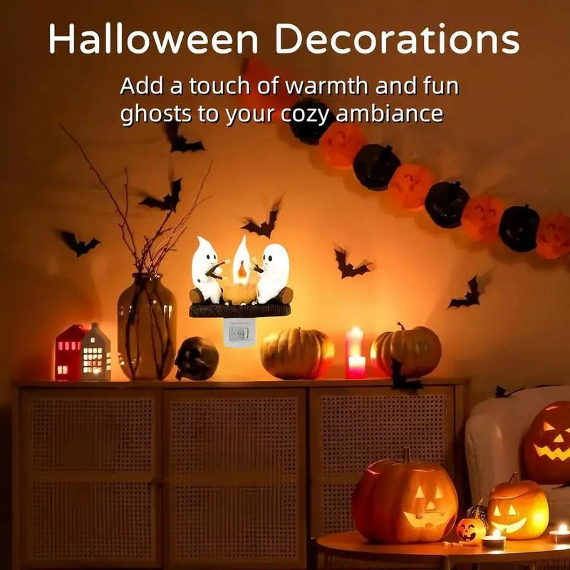 Ghost Campfire Flickering Night Light Lantern Flicker Flame Nightlight 3D LED Small Electric Faux Lantern Halloween Indoor Decor