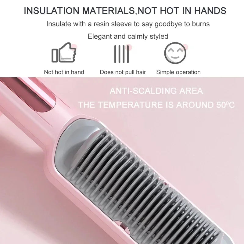 Profissional Hot Combs Anti-scalding Hair Straightener Brush Ceramic Hair Curler Heated Electric Smart Brush Hair Straightener