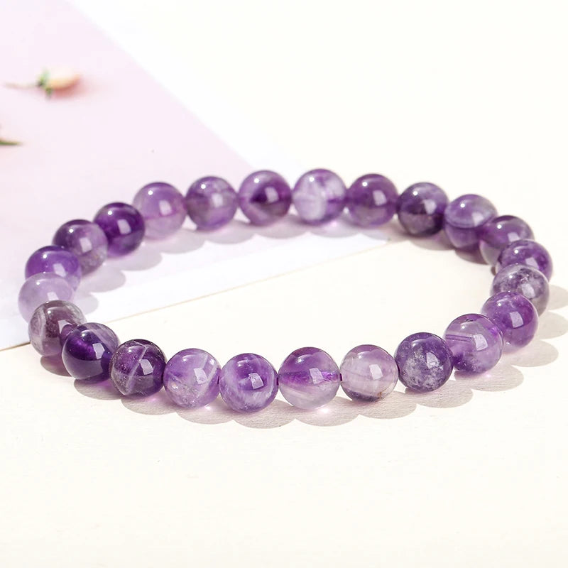 JD Natural Dream Lace Amethyst Stone Beaded Bracelets Women Purple Crystal Quartz Energy Bead Reiki Healing Bangle Jewelry Gift