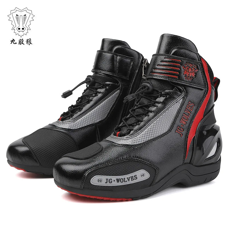 Black Motorcycle Shoes Men Off-road Adventure Motocross Low Boots Retro Riding Shoes Rubber Sole Waterproof Motorcyclist Shoes