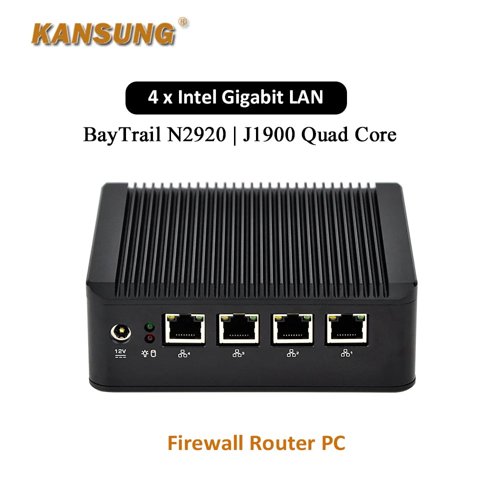 KANSUNG Cheap Mini PC 4 LAN Intel N2920 J1900 Barebone Fanless Linux Windows Computer Desktop Mini PC x86 Firewall Router PC