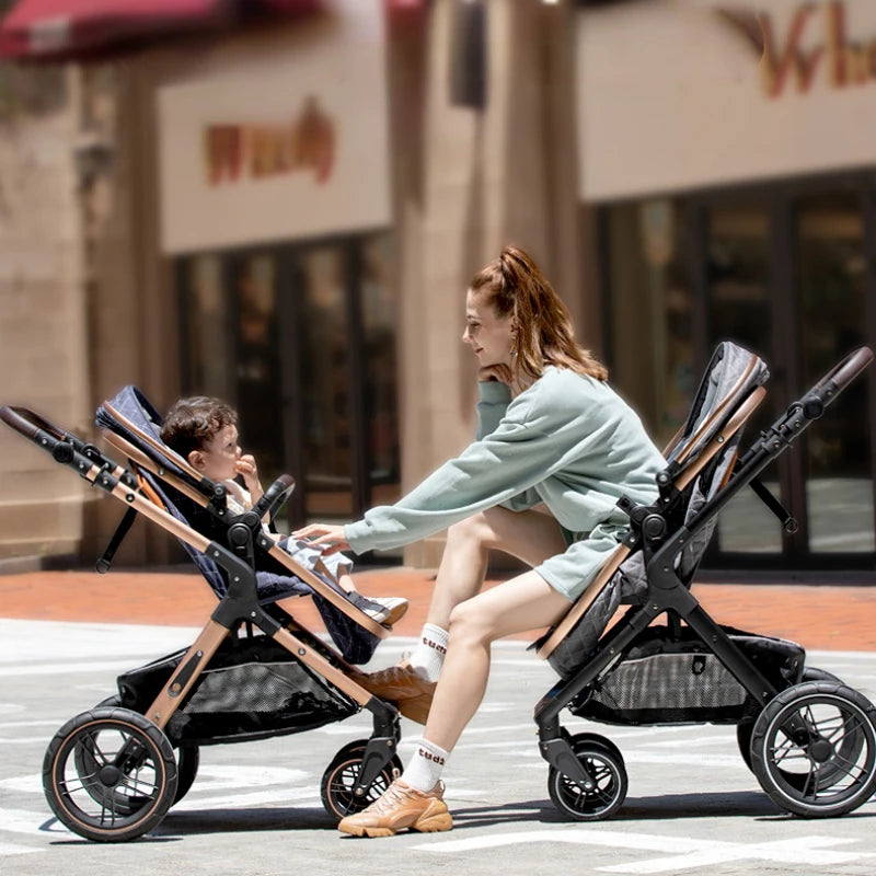 Baby carriages 3 in 1 four wheels stroller Can sit or lie down multiple child stroller folding Baby stroller with baby comfort