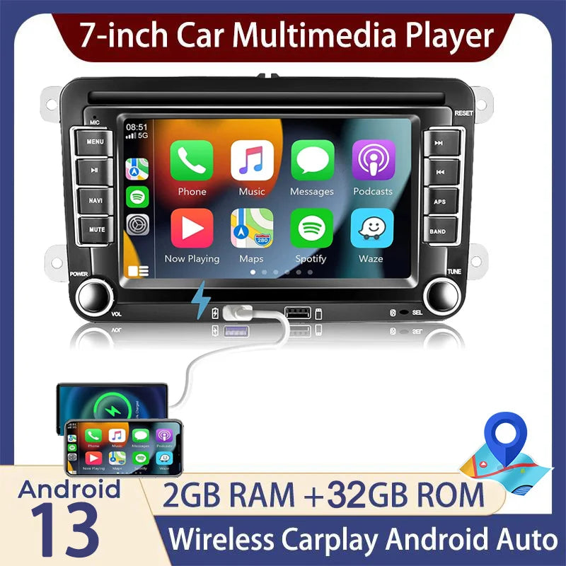 7inch Car Radio GPS Navigation Wireless Carplay Android Multimedia Player for Volkswagen Golf Polo Passat B6 B7 CC Skoda Jetta