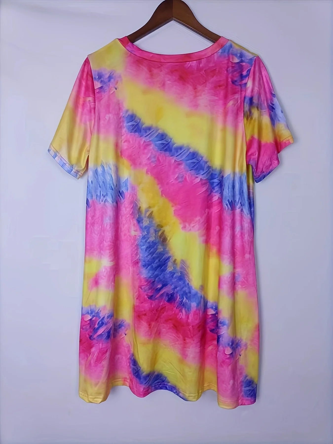 2024 Summer women's tie-dye print, casual short-sleeved round neck plus size dress, women's plus size clothing