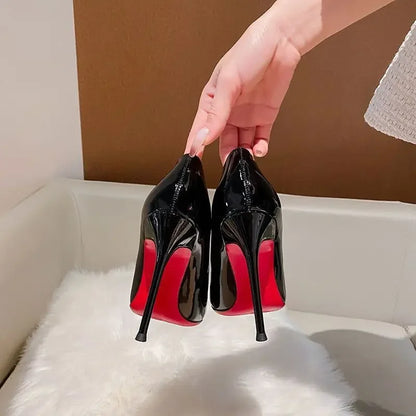 Sexy Black Red Bottom High Heels for Ladies Women 7-10CM Stiletto Pointed Toe Shoes Women Nightclub Prom Party Shoes 44 Sizes