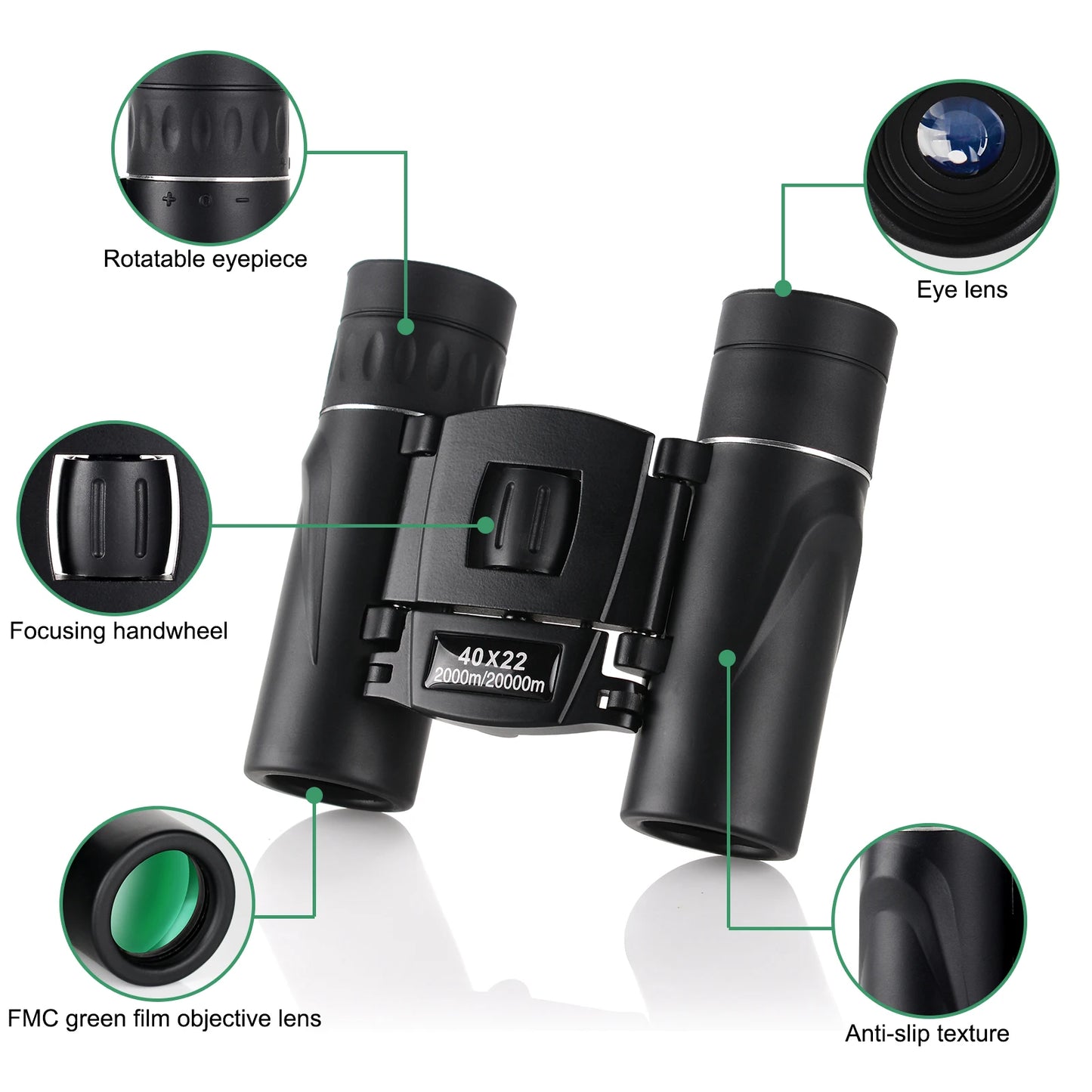 Portable Hunting Binocular 40x22 HD Folding Binoculars Telescope BAK4 FMC Optics Mini Binocular Telescope