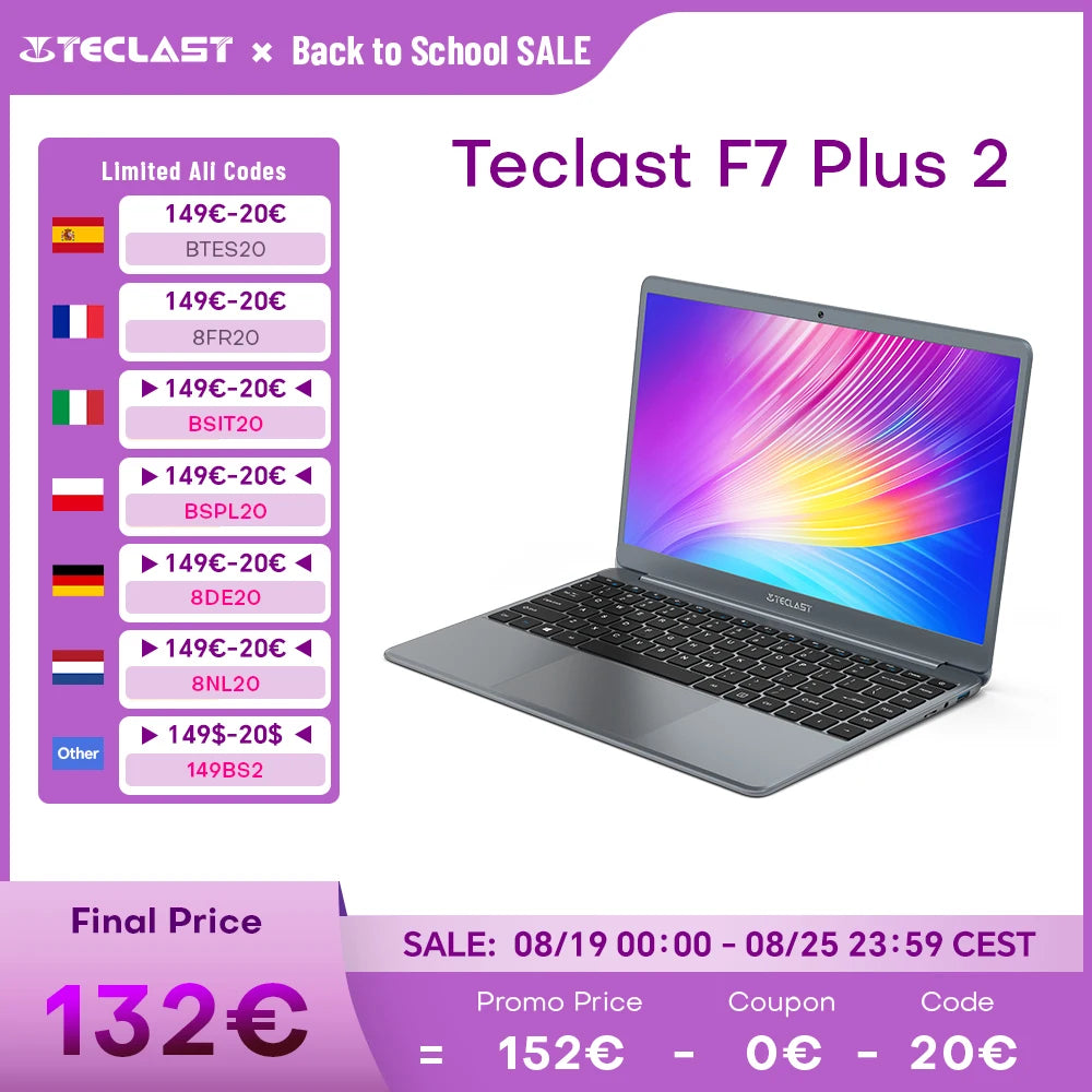 Teclast F7 Plus 2 14.1 Inch Laptop 8GB RAM 256GB ROM for Intel Celeron N4120 Windows 11 for Intel UHD Graphics 600 Notebook