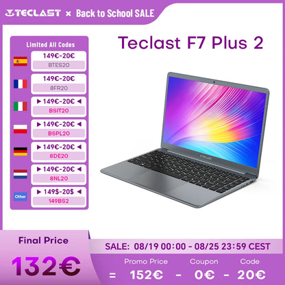 Teclast F7 Plus 2 14.1 Inch Laptop 8GB RAM 256GB ROM for Intel Celeron N4120 Windows 11 for Intel UHD Graphics 600 Notebook