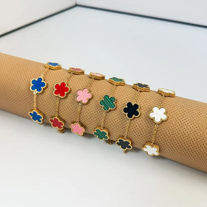 Adjustable Stainless Steel Bracelet Double Sided Bracelets Five Leaf Petals Flower Gold Plated Clover Women Fashion Jewelry