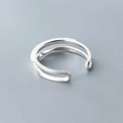 Original 925 Sterling Silver Double LInes Rings For Women  Wedding Engagement Silver Women's Vintage Ring Fine Jewelry