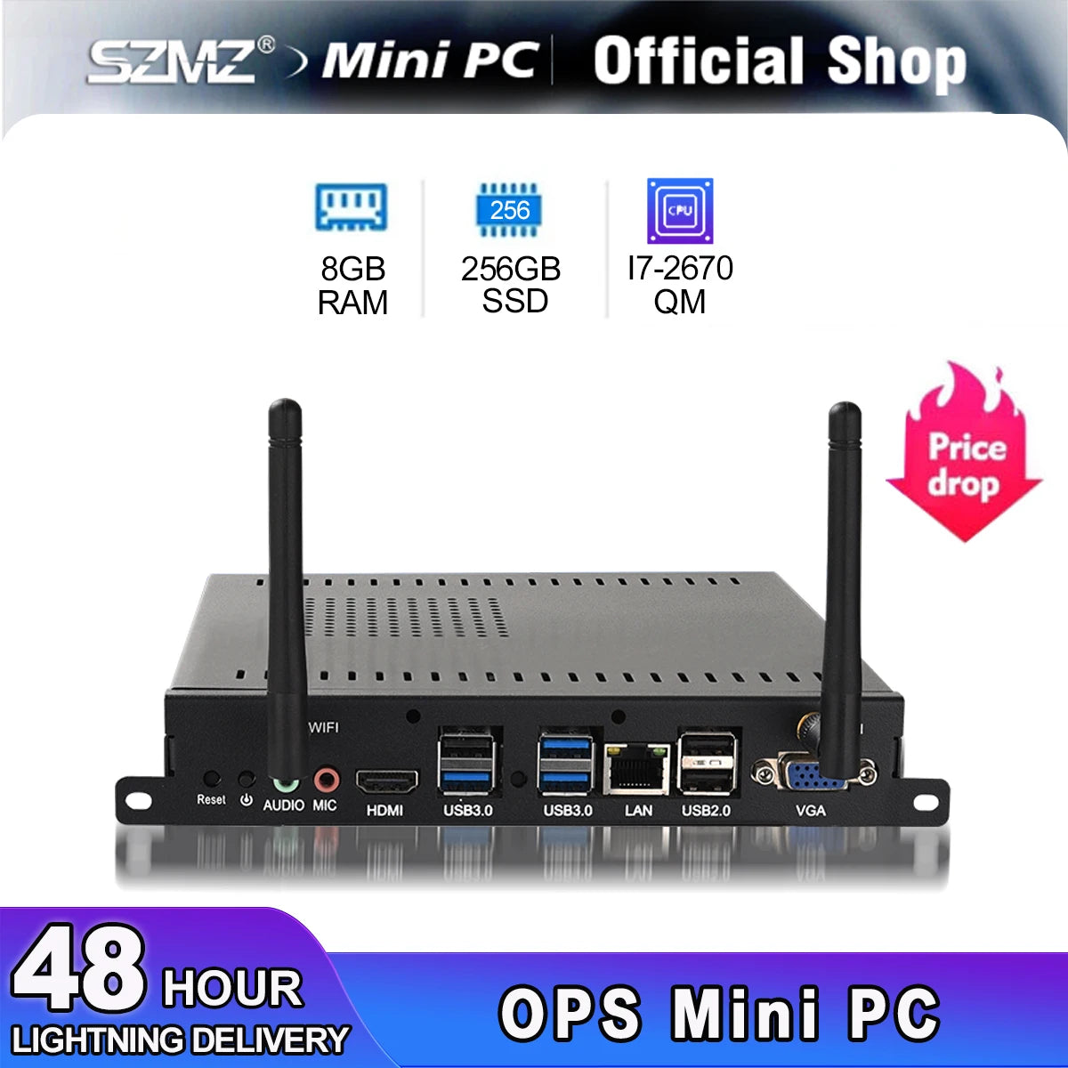 SZMZ Fanless MiniPC Core i7 2670QM DDR3 128GB/256GB Windows 10 Pro Gaming Computer 4K 60Hz HD VGA Win10 Linux Barebone Minipc