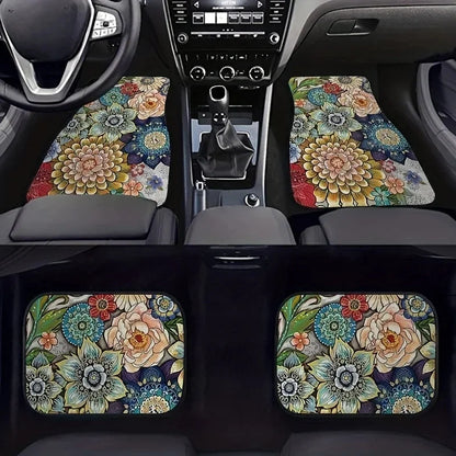 Car Foot Mats Retro Bohemian Style Carpet Durable Car Front and Back Seat Floor Mats 4 Sets Car Accessories Car Floor Mats