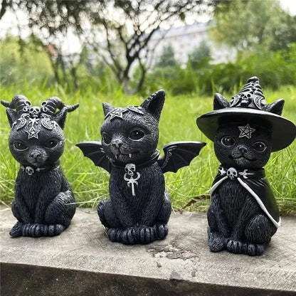 1pcs Black Cat Statue Mysterious Cute Cat Witch Cat Figurine Witches Decor Desk Ornament Hand-Painted Sculpture for Halloween