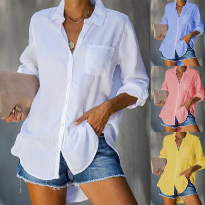 New women's shirt solid color casual loose breasted shirt