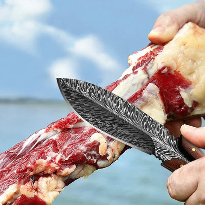 Multi-Purpose Kitchen Knife Hunting Knife Feather Pattern Knife With Sheath Stainless Steel Fruit Knives Outdoor Camping Knife