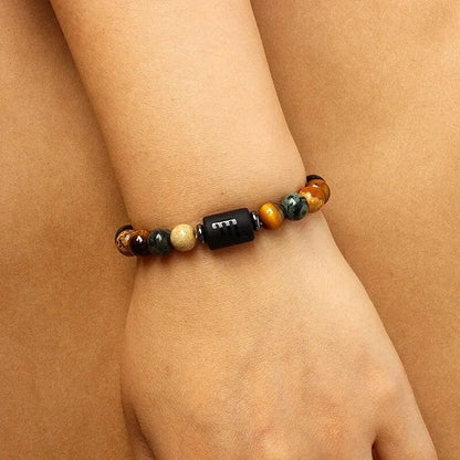 Natural Stone Tiger Eye Picture Jasper Round Beads 12 Constellation Bracelet for Men and Women