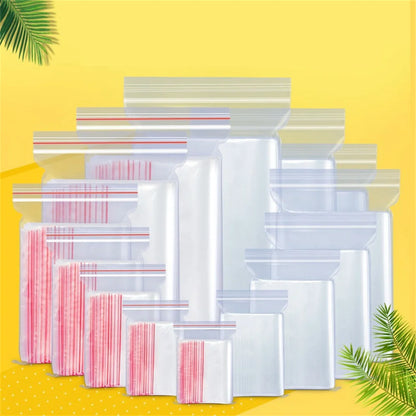 100 Pcs/Pack 5-12 Wire Self Seal Clear Plastic Poly Resealable Ziplock Bags Food Storage Fresh Package Reclosable Multi Size