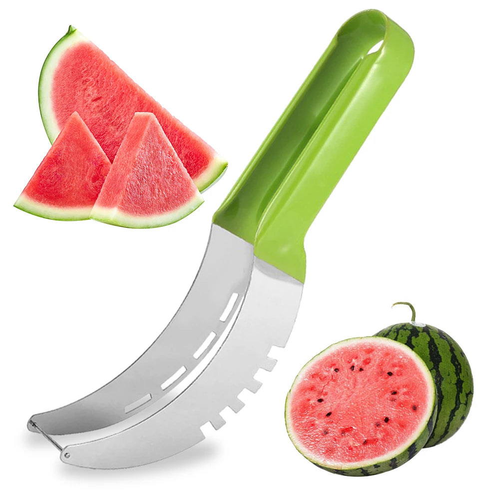 Stainless Steel Watermelon Slicer Cutter Knife with Non-Slip Handle Fruit Slicer Cutter Kitchen Gadgets for Pineapple Cantaloupe