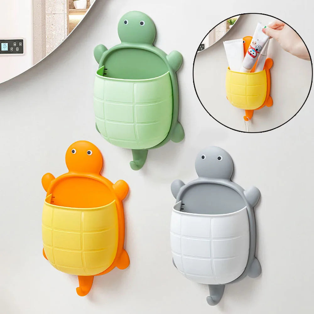 Non Punch Hanging Basket Organizing Box Cute Cartoon Turtle Storage Rack Creative Toothbrush Holder Bathroom Organizer Supplies