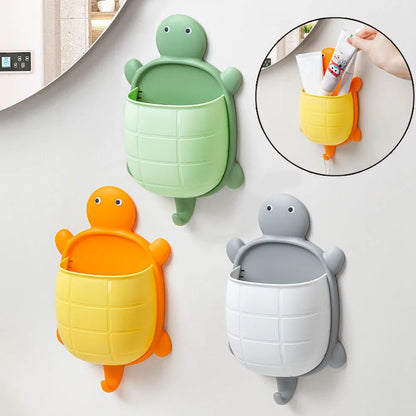 Non Punch Hanging Basket Organizing Box Cute Cartoon Turtle Storage Rack Creative Toothbrush Holder Bathroom Organizer Supplies