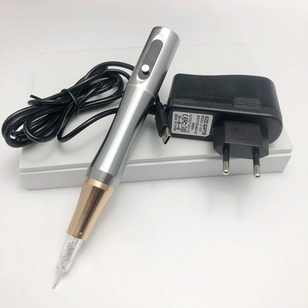 Silver 5-Speeds LED Digital Tattoo Permanent Makeup Machine Eyebrows Pen & Screw Needles Cartridge