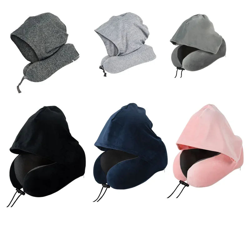 New U-Shaped Sun Shade Hooded Pillow Travel Home Seat Office Car Airplane Neck Pillow Lightweight Sleeping Mat