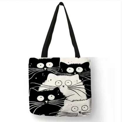 Canvas Bag High-Definition Digital Printed Shopping Bag Cat Pattern Environmentally Friendly And Portable Linen Bag