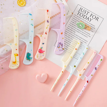 2Pcs Cartoon Animal Baby Children's Comb Girl's Hair Comb Fine Teeth Tip Tail Set Static-free Plastic Combs Hair Care