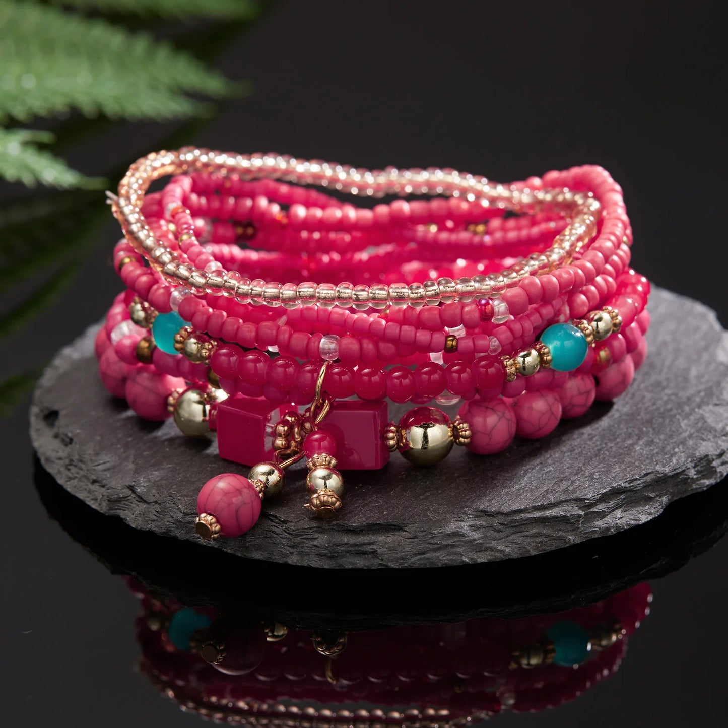 Bohemian Multilayer Rice Beaded Bracelet Set For Women Colorful Beads Crystal Natural Stone Bracelet Bangles Party Charm Jewelry