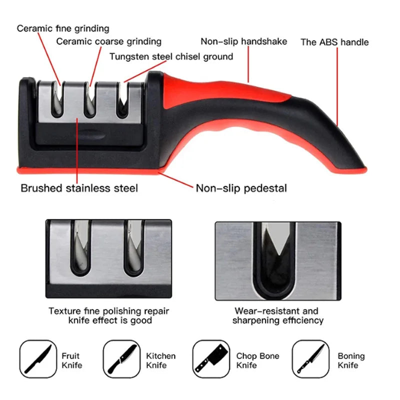 3/4 section Quick knife sharpener Multi-functional hand-held whetstone non-slip knife sharpener Kitchen tool