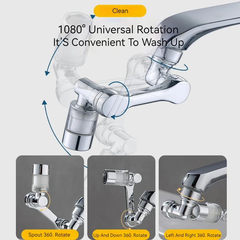 1080° Rotating Water Purification Filter Plastic Faucet Mechanical Arm Spray Head Kitchen Washbasin Extension Tap Aerator Univer