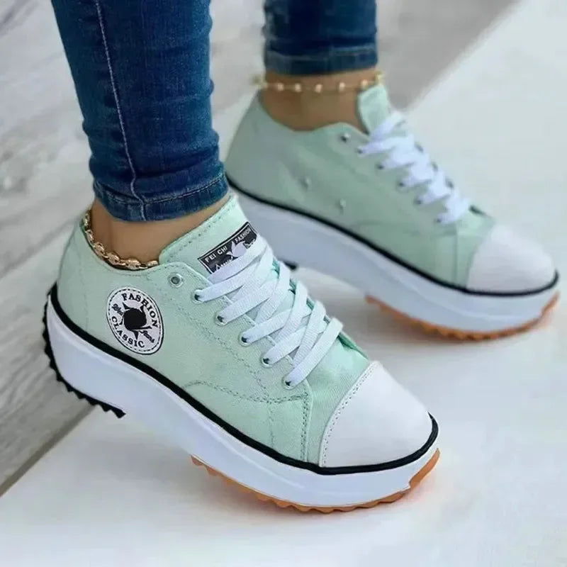 Women's Graphic Canvas Sneakers Women's Casual Shoes 2024 Autumn New Women's Sneakers Flat Lace Up Zapatos Mujer Chaussure Femme