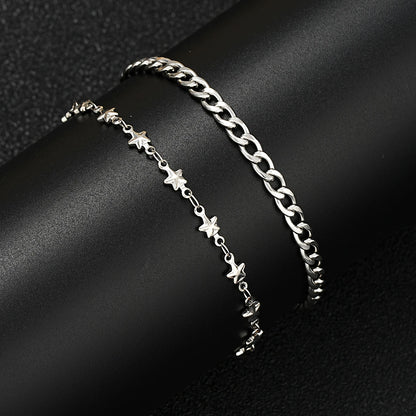 Men's Fashion Stainless Steel Double Chain Star Bracelets Minimalist Silver Color Hip Hop Bracelet Punk Jewelry Gifts 2024 New