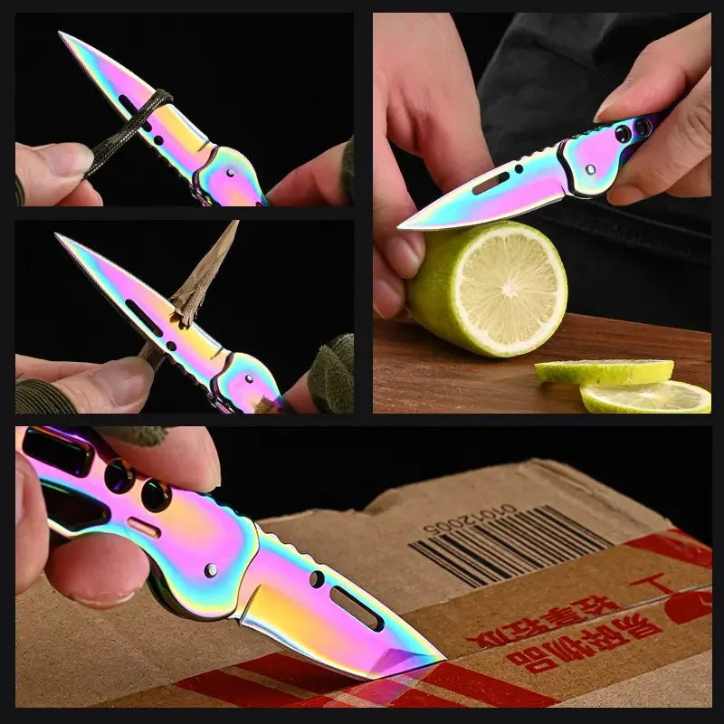 Folding Fruit Knife, Stainless Steel Outdoor Knife with Non-slip Handle for Kitchen Accessories Pocket Knife