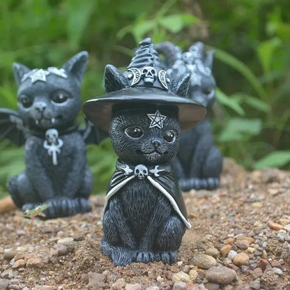 1pcs Black Cat Statue Mysterious Cute Cat Witch Cat Figurine Witches Decor Desk Ornament Hand-Painted Sculpture for Halloween