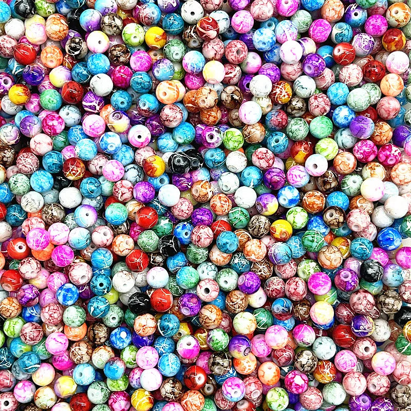 New 4/6/8/10mm Pattern Round Glass Beads Loose Spacer Beads for Jewelry Making DIY Bracelet Necklace Accessories