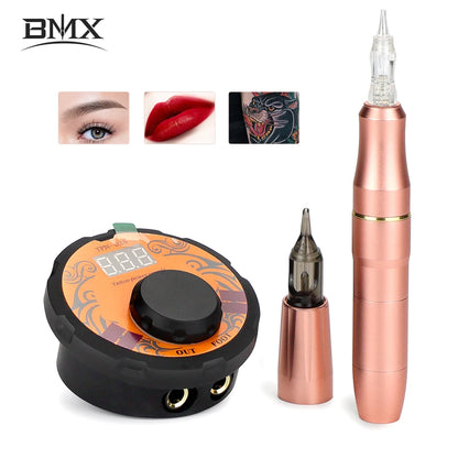 BMX Dual Use Tattoo Machine Pen with 2 head for Tattoo Art Permanent Makeup Machine Kits Eyebrows Micropigmentation Device