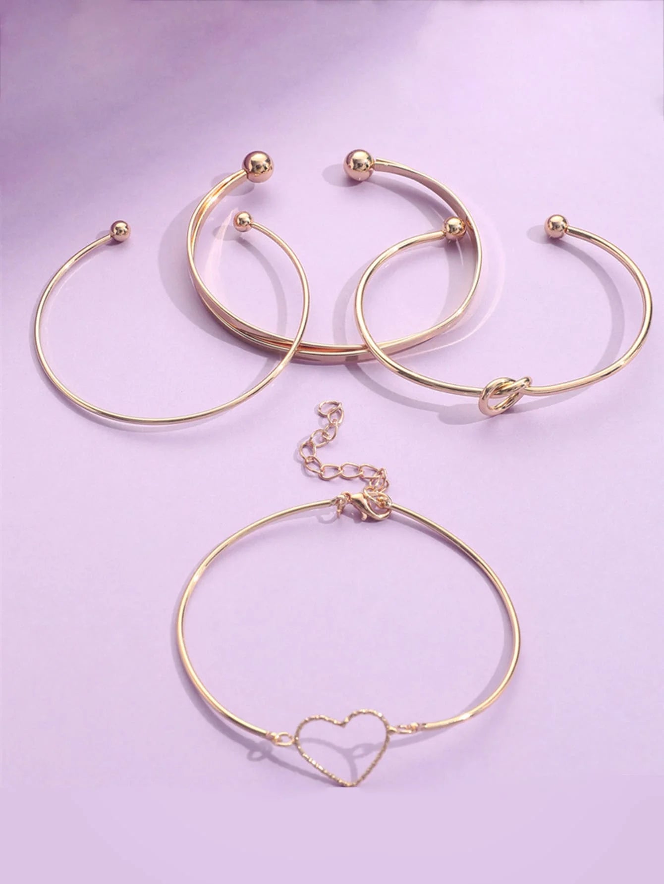 4Pcs/Set Trendy Geometry Charm Open Bracelets for Women Fashion Alloy Love Heart Knot Cuff Bangle Bracelet Jewelry Gift Pulseira