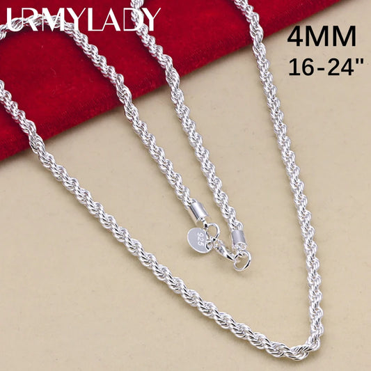 16-24inch for women men Beautiful fashion 925 Sterling Silver charm 4MM Rope Chain Necklace fit pendant high quality jewelry