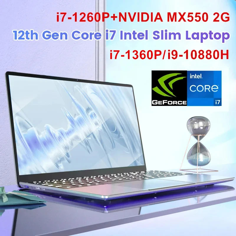 15.6 Inch Gaming Laptop i9 Intel i7 1360P 1260P NVIDIA MX550 4G IPS Fingerprint Office Ultrabook Slim Notebook Windows 11 WiFi