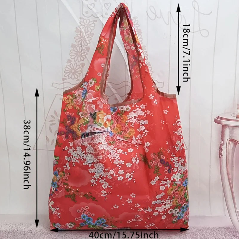 Foldable Shopping Bag Reusable Travel Grocery Bag Eco-Friendly Cute Butterfly Printing Portable Supermarket Tote Shopping Bag