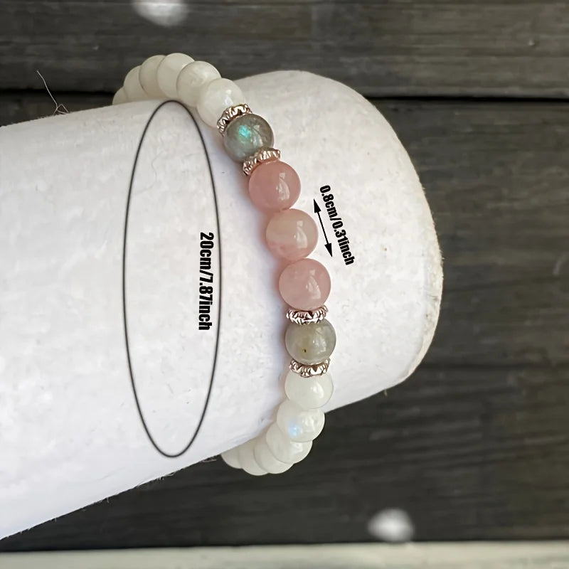 1pc/Moonstone, Labradorite and Rose Quartz Bracelet Calm, Spiritual, New Beginnings, Positive Energy, Protection Stress Relief B