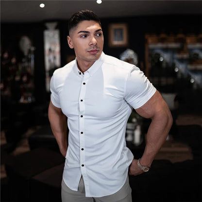 Summer Fashion Super Slim Fit Short Sleeve Shirts Men Classic Casual Dress Shirt Male Hipster Relaxed Luxe Formal Shirt