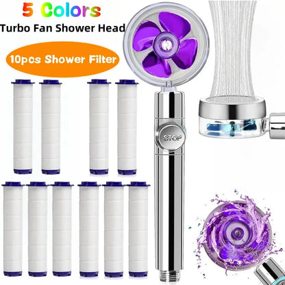 Handheld 360 Degrees Rotation Turbo Fan Shower Head High Pressure Water Saving Spray Showerhead Filters Bathroom Accessories