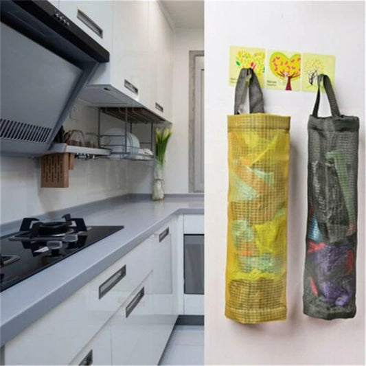 Useful Fashion Hanging Breathable Plastic Grid Garbage Bag Grocery Sundries Storage Organizers Kitchen Bathroom Storage Bag.