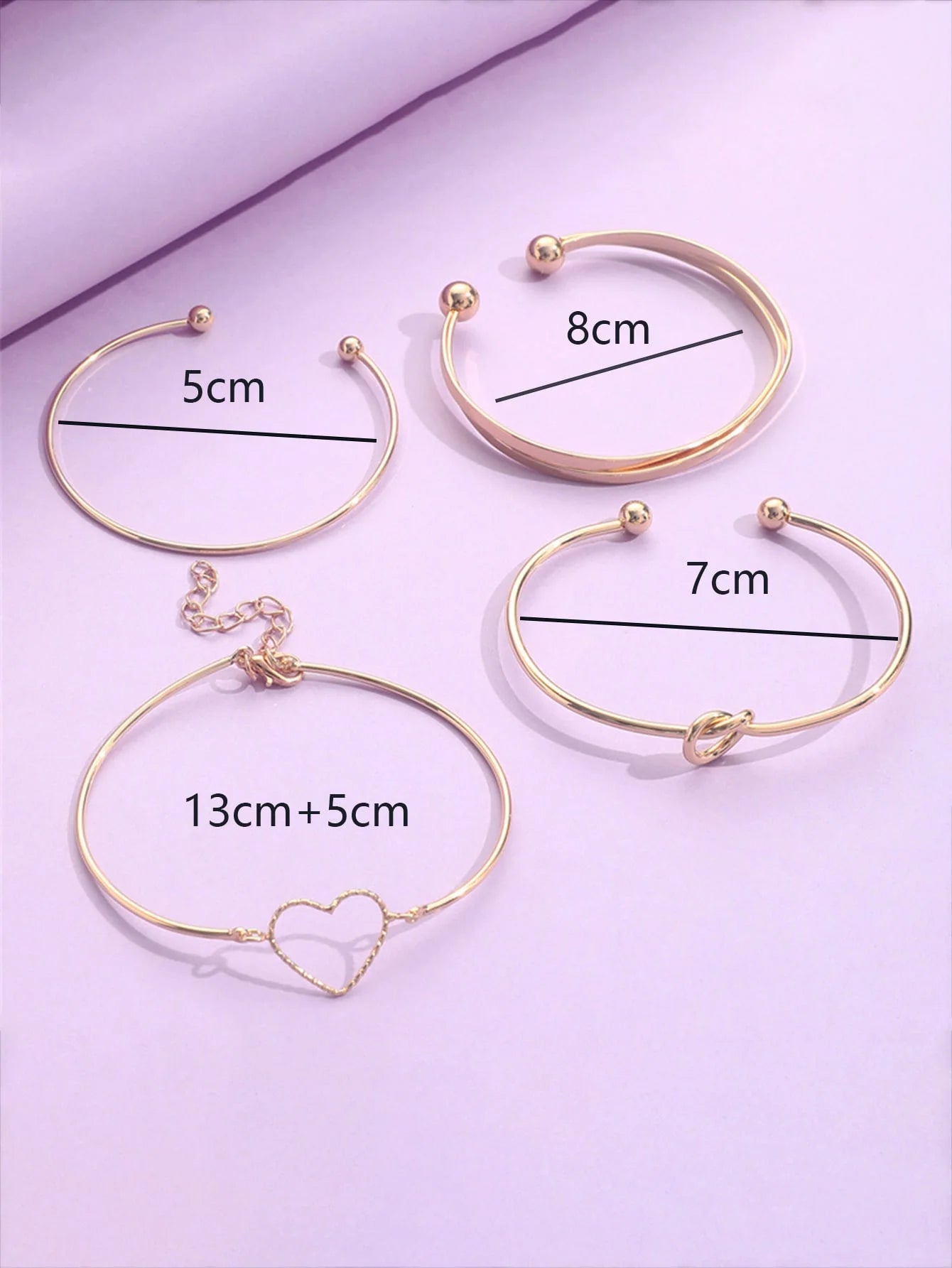 4Pcs/Set Trendy Geometry Charm Open Bracelets for Women Fashion Alloy Love Heart Knot Cuff Bangle Bracelet Jewelry Gift Pulseira